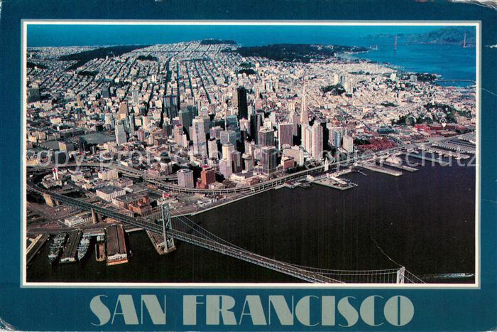 San Francisco California Bay Bridge with Golden Gate Bridge Air view