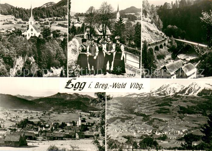 Egg Bregenzerwald Teilansichten Panorama Kirche Viadukt Trachtengruppe