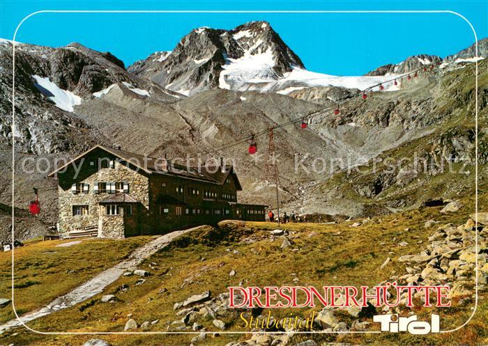 Dresdnerhuette mit Schaufelspitze Stubaier Wildspitze und Sektion der Stubaier G