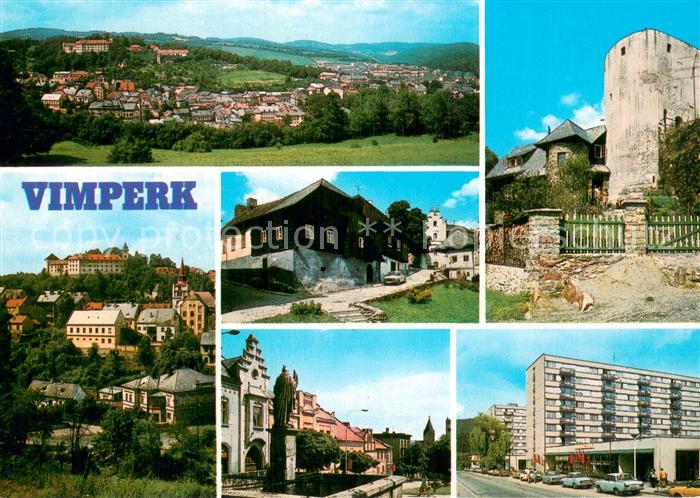 Vimperk Panorama Hradebni vez Srubove domy Zamek Historicky stred mesta Nova vys