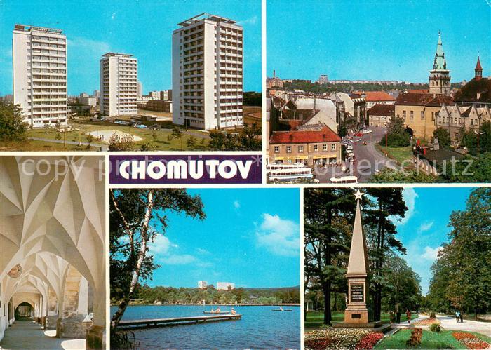 Chomutov CZ Sidliste Horni Ves Pohled na stred mesta Historicke domy na namesti