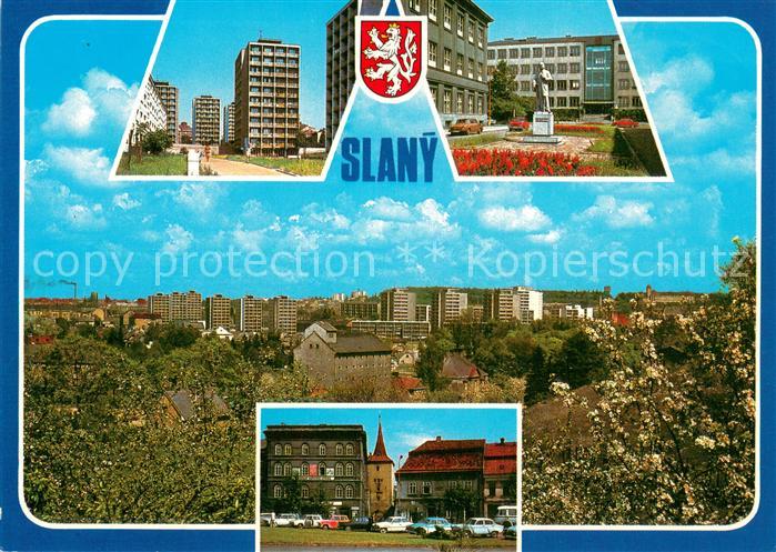 Slany CZ Sidliste Gottwaldovo namesti se sochou B Smetany Namesti 9 kvetna s Vel
