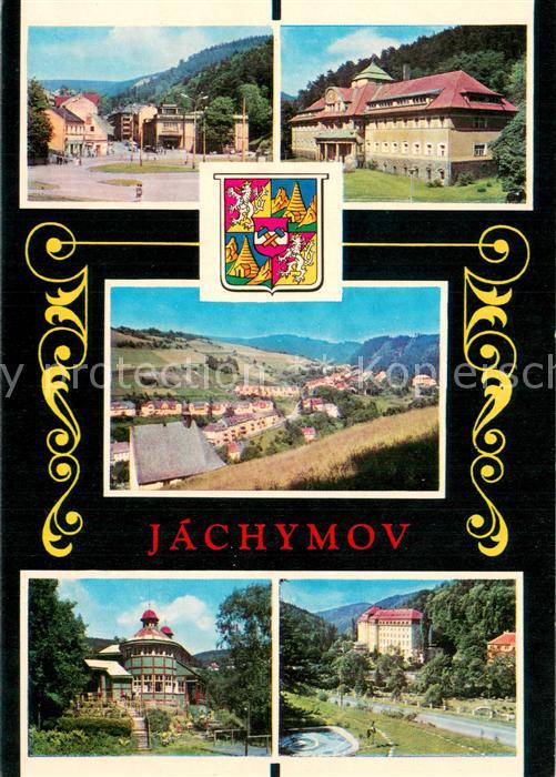 Jachymov Sankt Joachimsthal Panorama Teilansichten Wappen