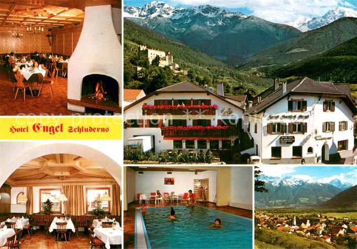 Schluderns Suedtirol Hotel Engel Kaminzimmer Gastraum Hallenbad Panorama