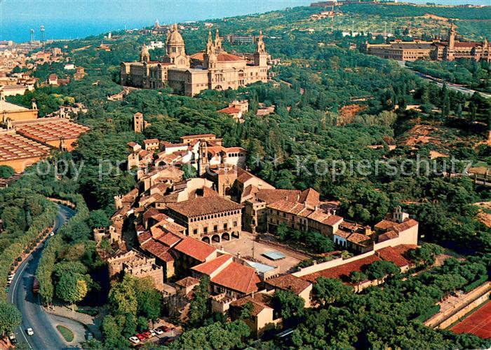 Barcelona Cataluna Pueblo Espanol y Mont Juich Fliegeraufnahme