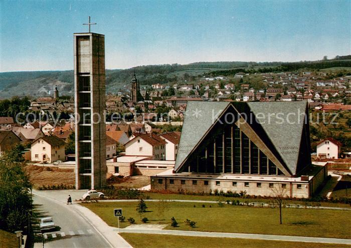 Tauberbischofsheim Blick auf Kirche St Bonifatius und Stadt