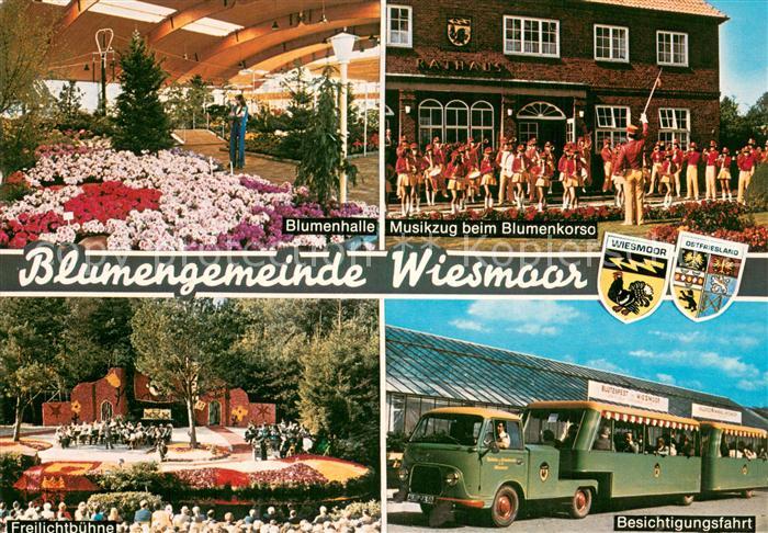 Wiesmoor Blumenhalle Musikzug beim Blumenkorso Freilichtbuehne Besichtigungsfahr