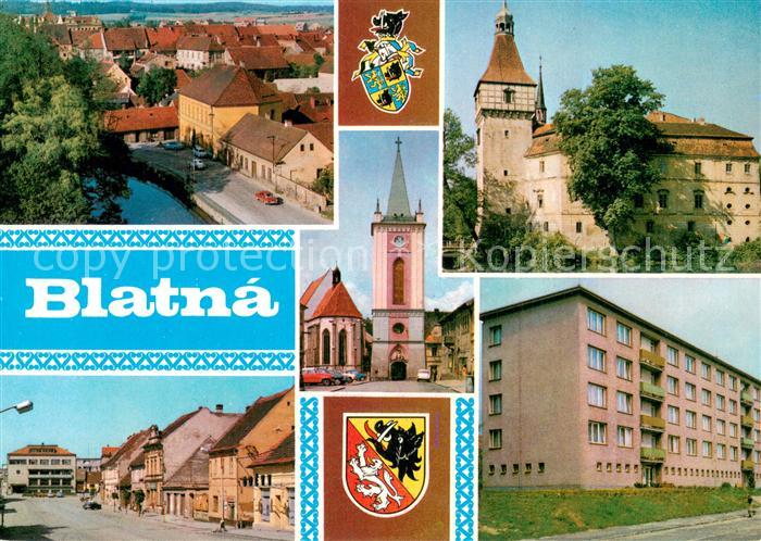 Blatna Pohled z veze zamku Vodni zamek Kostel Gotwaldova trida Sidliste