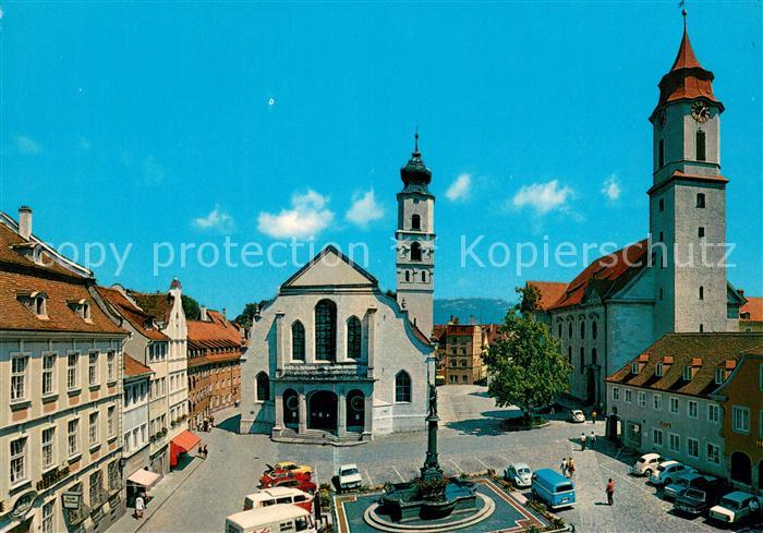 Lindau Bodensee Marktplatz mit ev St Stephan und kath Marienkirche