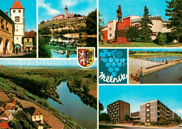 Melnik Czechia Teilansichten Fliegeraufnahme Denkmal Schwimmbad