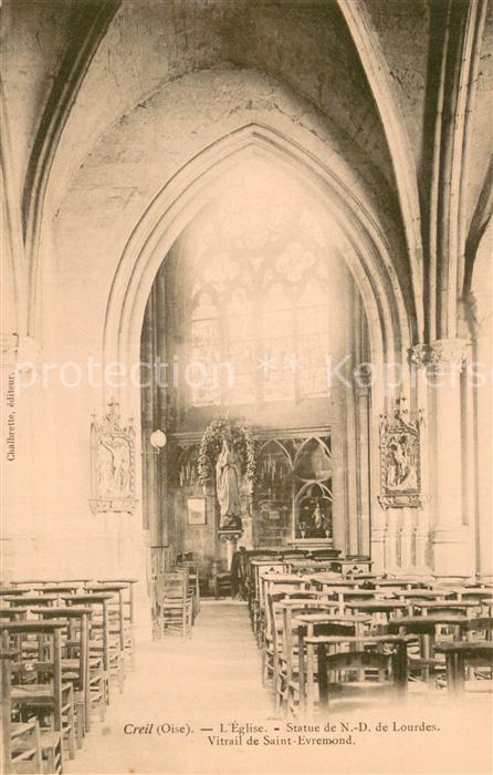 Creil 60 Eglise Statue de Notre Dame de Lourdes Vitrail de Saint Evremond