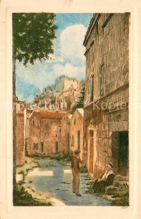 Les Baux de Provence Rue des Fours et le Chateau Peinture Kuenstlerkarte