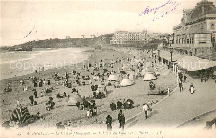 Biarritz Pyrenees Atlantiques Le Casino Municipal l Hotel du Palais et le Phare