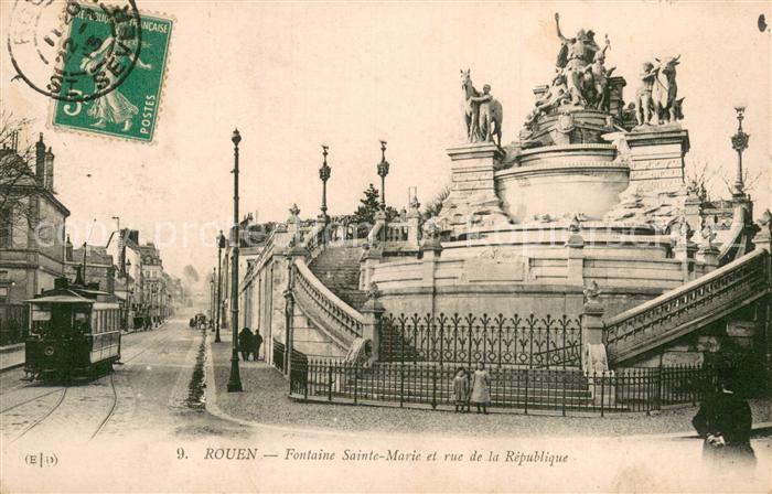 Rouen 76 Fontaine Sainte Marie et rue de la Republique