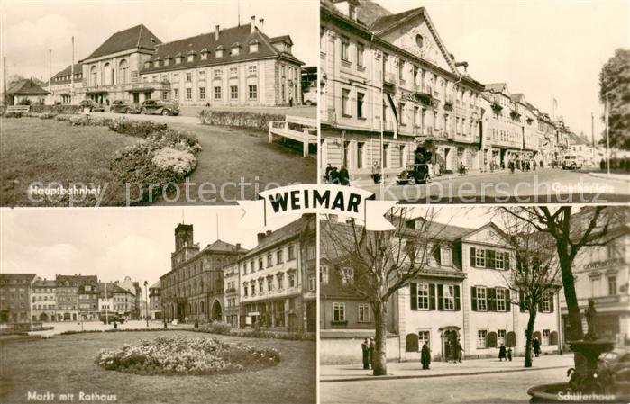 Weimar Thueringen Hauptbahnhof Goetheplatz Markt mit Rathaus Schuelerhaus