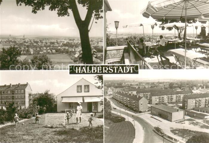 Halberstadt Stadtpanorama Restaurant Terrasse Kinderspielplatz Neubauten