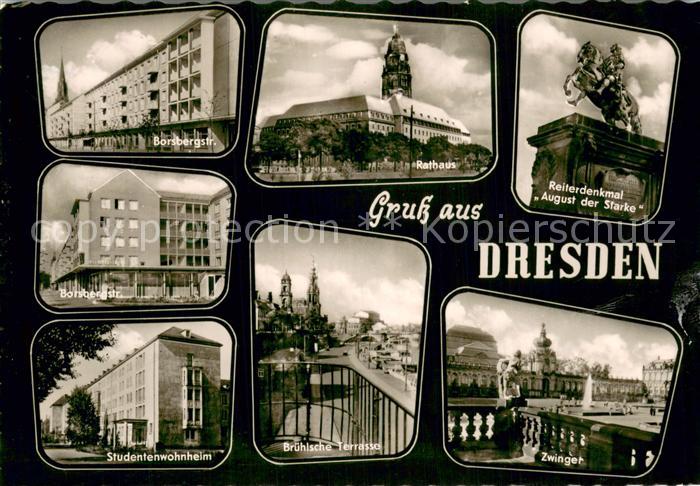 DRESDEN Elbe Borsbergstrasse Rathaus Reiterdenkmal August der Starke Studentenwo
