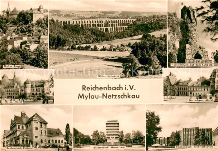 Mylau Burg Markt Reichenbach Postamt Goeltzschtalbruecke Wasserturm Textilfachsc