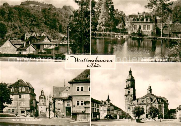 Waltershausen Gotha Schloss Tenneburg Gaststaette Bellevue Markt mit Nikolaustor