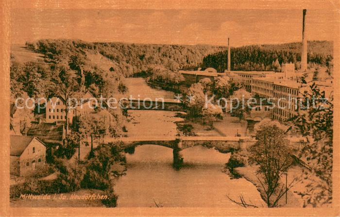 Neudoerfchen Mittweida Blick ueber die Zschopau Bruecke Industrie