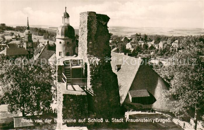 Frauenstein Sachsen Blick von der Burgruine auf Schloss und Stadt