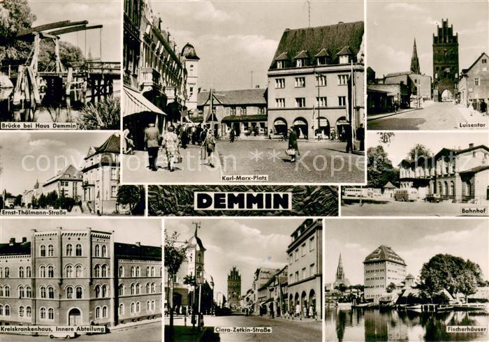 Demmin Mecklenburg Vorpommern Bruecke bei Haus Demmin Karl Marx Platz Luisentor