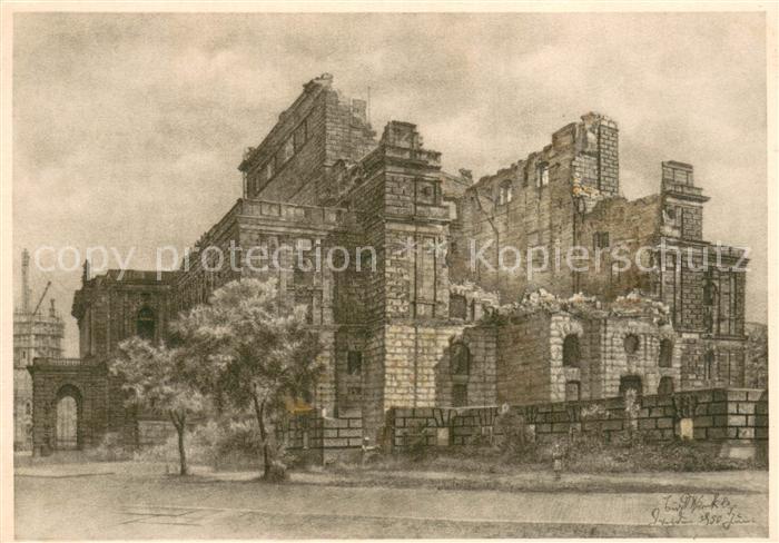 DRESDEN Elbe Semperbau Elbseite und rueckwaertige Buehnenhausumfassung