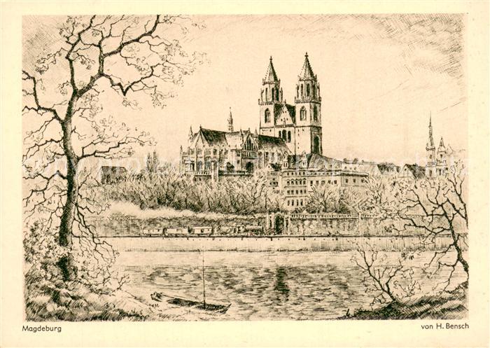 Magdeburg Elbe Dom Zeichnung