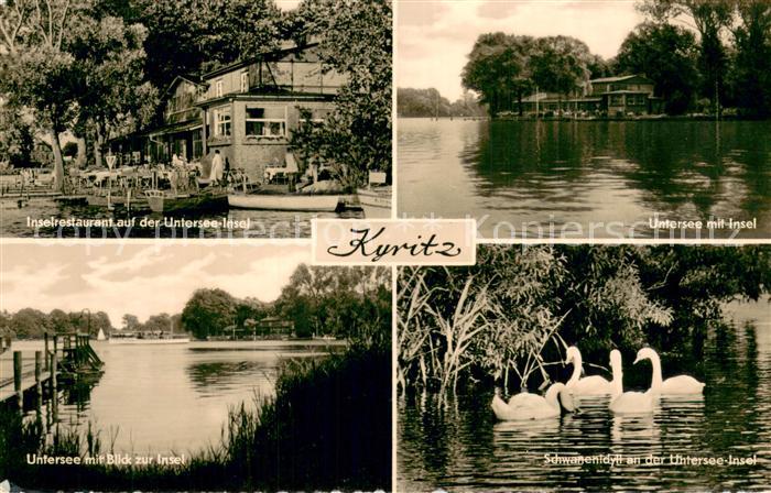 Kyritz Brandenburg Inselrestaurant auf der Untersee Insel Teilansichten Schwaene