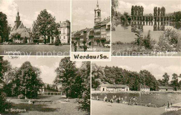 Werdau Sachsen Leninplatz Markt Teiche Stadtpark Freibad