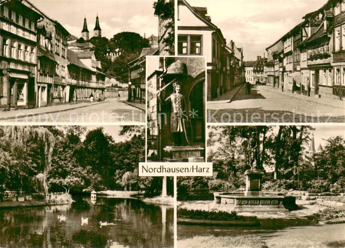 Nordhausen Thueringen Strassenpartien Schwanenteich Brunnen Denkmal