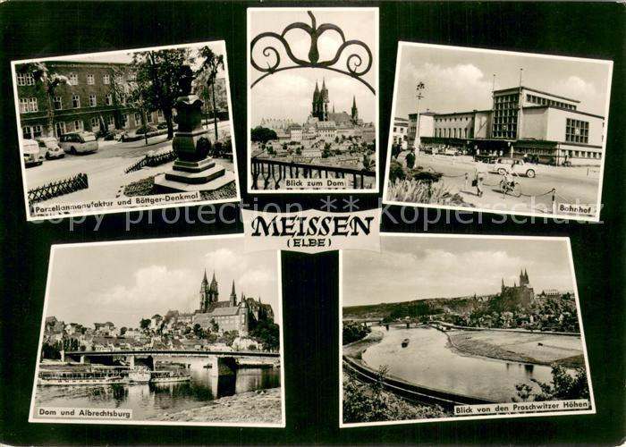 Meissen Elbe Sachsen Boettger Denkmal Domblick Bahnhof Dom und Albrechtsburg Elb