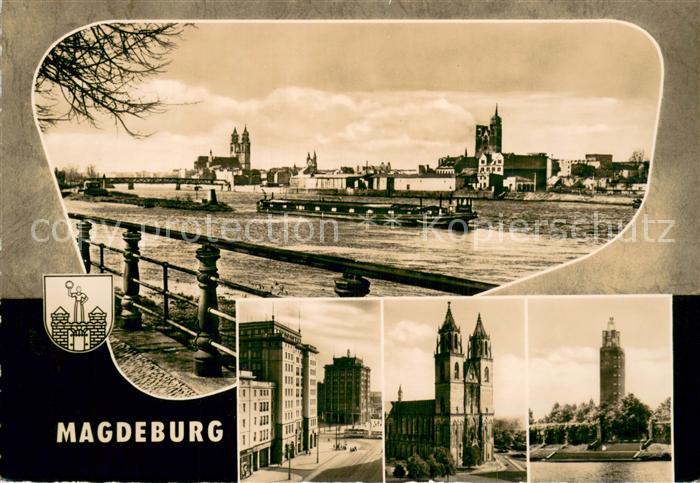 Magdeburg Elbe Strassenpartie Kirche Aussichtsturm
