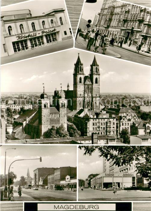 Magdeburg Elbe Kristall Palast Karl Marx Strasse Dom und St Sebastian Kirche Jul