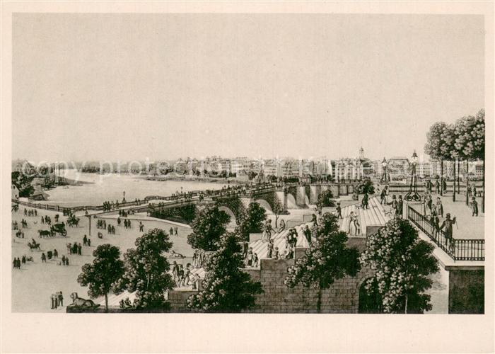 DRESDEN Elbe Bruehlsche Terrasse mit Augustusbruecke und der Neustadt um 1830
