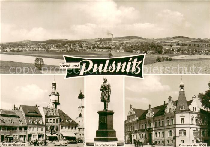 Pulsnitz Sachsen Panorama Platz der Befreiung Rietscheldenkmal Kulturhaus der FD
