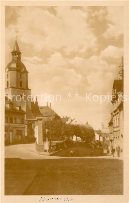 Meerane August Bebel Strasse mit Stadtkirche
