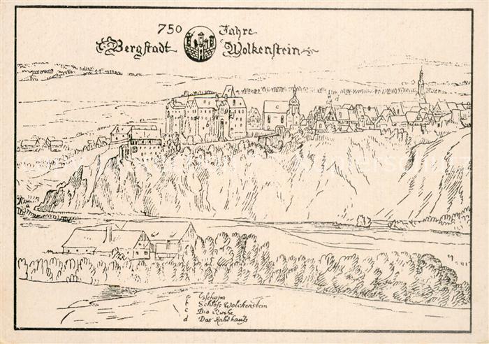 Wolkenstein Erzgebirge Bergstadt um 1600 Federzeichnung