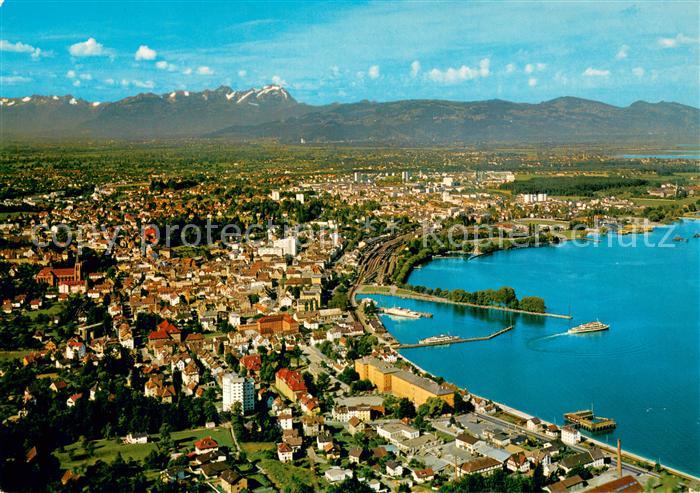 Bregenz Bodensee Fliegeraufnahme mit Schweizer Bergen