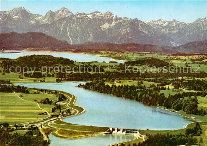 Prem Oberbayern Premersee mit Forggensee Allgaeuer und Tiroler Alpen Fliegeraufn