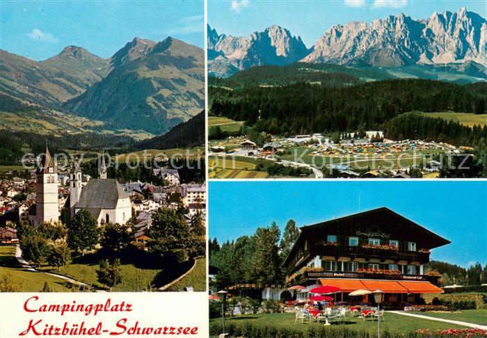 Kitzbuehel Tirol Campingplatz mit Wildem Kaiser Hotel Bruggerhof am Schwarzsee P