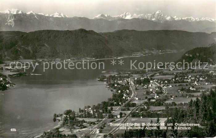 Bodensdorf Ossiacher See Fliegeraufnahme mit Julische Alpen