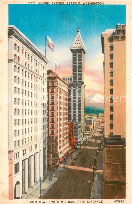 Seattle Second Avenue Smith Tower with Mt Rainier