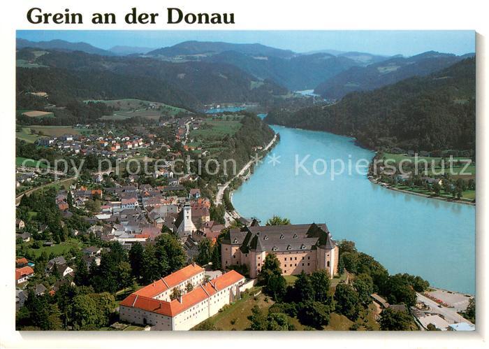 Grein Donau Oberoesterreich Fliegeraufnahme mit Schloss Greinburg