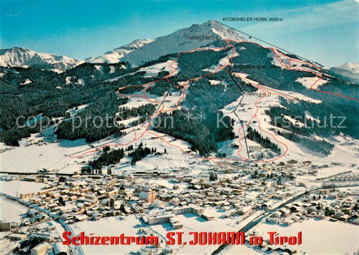 St Johann Tirol Fliegeraufnahme mit Skigebiet Angereralm und Kitzbueheler Horn