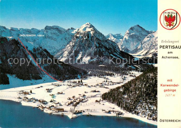 Pertisau Achensee Fliegeraufnahme mit Karwendelgebirge