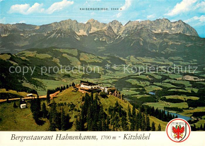 Kitzbuehel Tirol Bergrestaurant Hahnenkamm mit Kaisergebirge Fliegeraufnahme