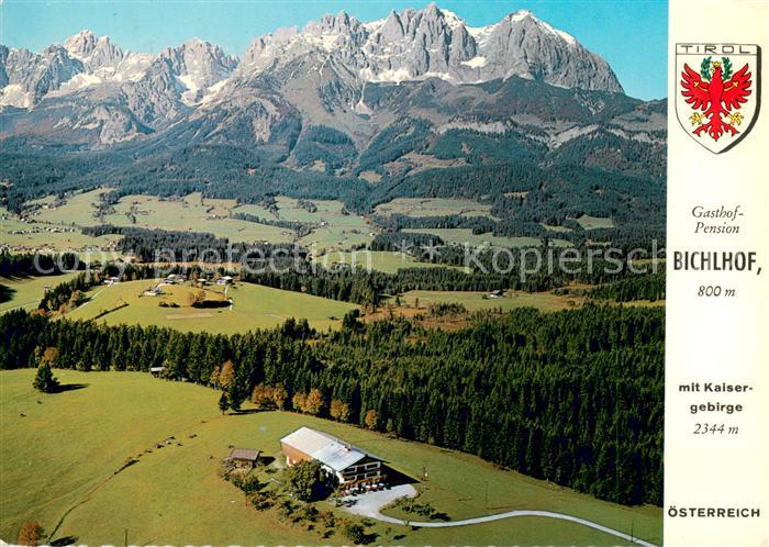 Oberndorf Tirol Gasthof Pension Bichlhof mit Kaisergebirge Fliegeraufnahme