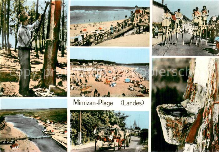 Mimizan Plage Teilansichten Strand Kutsche Stelzenlaeufer