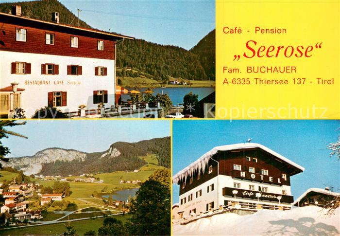 Thiersee Cafe Pension Seerose im Winter und im Sommer